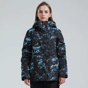 Dames ski-jas met bloemenprint, waterdichte capuchon en winddichte verstelbare manchetten