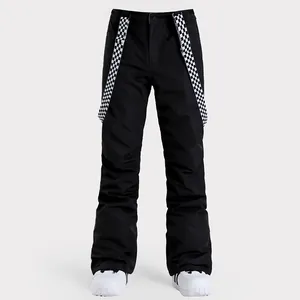 Women's Waterproof Windproof Ski Pants With Detachable Checkerboard Suspenders Warm Thickened Outdoor Snowboard Bib Pants