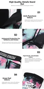 Detail view of ski protective shorts with 3D foam padding and tie-dye pattern design