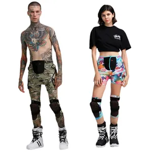 Protective padded ski shorts and knee pads set with camouflage and gradient prints