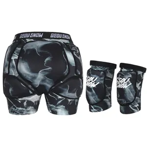 GSOU SNOW padded ski protective gear set with impact shorts and knee pads in marble pattern