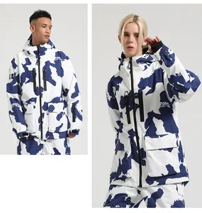 Detail of waterproof camouflage ski jacket with functional pockets and velcro cuffs