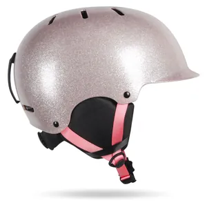 Casco da sci rosa glitterato per sport invernali con fori di ventilazione e paraorecchie