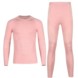 Kids thermal ski underwear set in pink, breathable quick-dry functional sports base layer