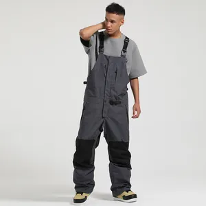 Dunkelgraue wasserdichte Skilatzhose für Herren mit verstellbaren Trägern und Kniepolstern