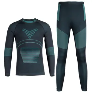 Kids thermal ski underwear set in dark grey and green for winter outdoor sports