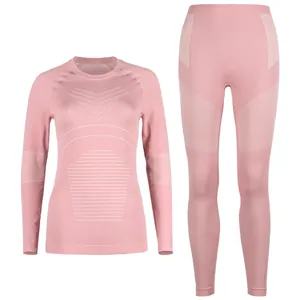 Completo intimo termico da sci senza cuciture rosa con maglia a maniche lunghe e pantaloni