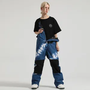 Wasserdichte Ski-Latzhose mit Batikmuster für Damen und Herren mit verstärkten Knien