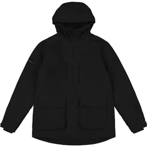 Waterproof black hooded ski jacket with multiple pockets for men and women