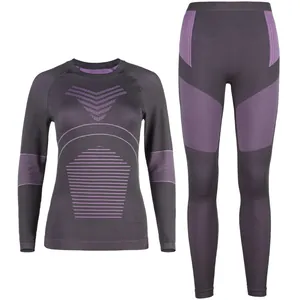 Set intimo termico da sci viola per donna con motivi a maglia traspiranti senza cuciture