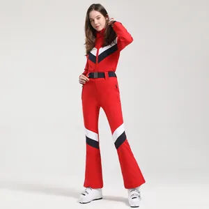 Tuta da Sci Donna Intera Impermeabile Antivento Isolata Snowboard Jumpsuit Blocchi di Colore Chevron Giuntata Top And Bottom