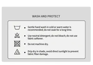 Detailed washing instructions for waterproof ski suit featuring care icons and hand wash advice