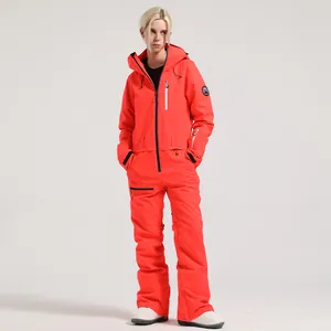 Women's One-Piece Ski Suit Waterproof Windproof Professional Polyester Hooded Snowboarding Jumpsuit Top And Bottom