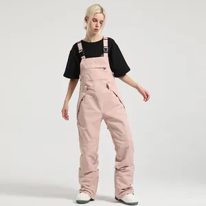 Women's Waterproof Windproof Ski Bib Overalls Snowboard Pants Adjustable Straps Pockets Outdoor Winter Sports Pants