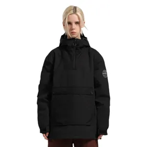 Wasserdichte schwarze Ski-Kapuzenjacke mit Kängurutasche und verstellbaren Ärmeln