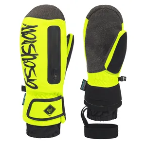 Moffole da sci giallo neon impermeabili con palmo antiscivolo e cinturini per snowboard