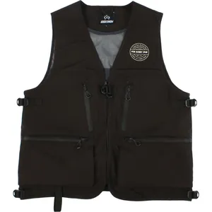 Waterproof black outdoor ski vest with multiple zipper pockets for winter sports gear