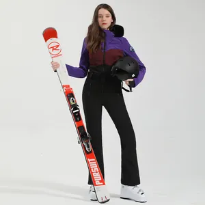 Tuta da sci professionale da donna con giacca con cappuccio e pantaloni neri set