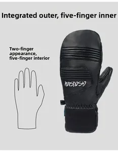Detail of waterproof ski gloves featuring a unique two-finger outer and five-finger inner design