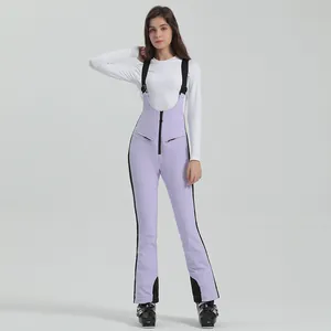 Women Professional Ski Bib Pants Waterproof Windproof Insulated Outdoor Snow Trousers High Waist Adjustable Straps Winter Sports Bottom