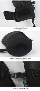 Detail view of adjustable velcro wrist strap, fleece lining and anti-lost buckle