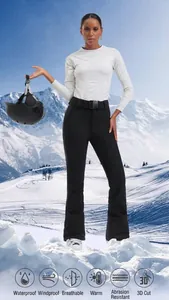 Women's black slim-fit ski pants featuring waterproof and windproof technical 3D cut fabric