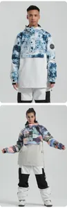 Close-up of winter ski jacket with adjustable drawstring hood and velcro cuffs detail