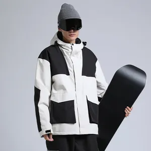 Professional Men's Snowboard Ski Suit Jacket Waterproof Windproof Warm Multi-Pocket Hooded Contrast Color Patchwork Outdoor Sports Snow Suit