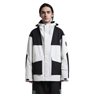 Men's waterproof color-block ski jacket with hood and functional pockets for outdoor sport
