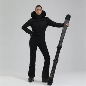 Women's Professional Ski Suit Polyester Waterproof Windproof Warm Quilted Hooded Faux Fur Collar Top And Bottom