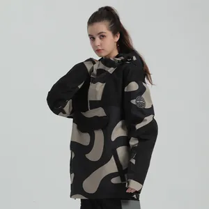 Waterproof camo hooded ski jacket with color-block design and large front pocket