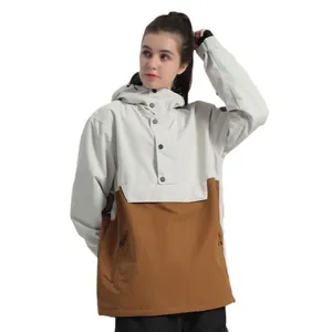 Waterproof hooded ski jacket with color-block design for winter outdoor sports