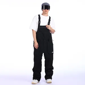 Men Waterproof Ski Bib Pants Windproof Warm Snowboarding Jumpsuit Adjustable Straps Multiple Pockets Winter Sports Trousers