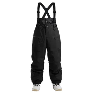 Waterproof black ski bib pants with adjustable straps and high waist for winter sports