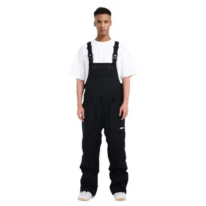 Men's waterproof black ski bib pants with adjustable straps and multi-pocket design