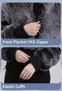 Detailed view of the jacket featuring a durable YKK zipper and elastic diamond quilted cuffs