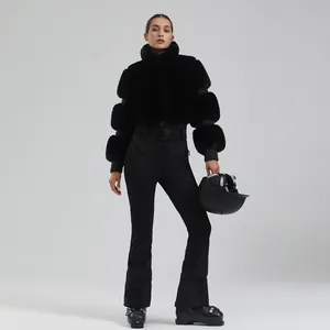 Women Fashion Faux Fur Ski Suit Waterproof Windproof Insulated Outdoor Snow Sports Jacket And Pants Winter Warm Snowboard Outfit