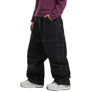 Men's loose fit waterproof ski pants with contrast stitching and cargo pockets