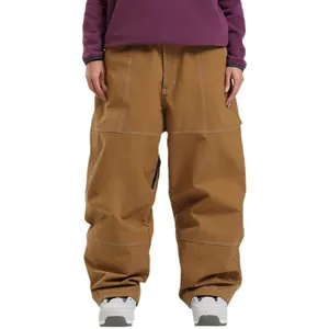Brown loose-fit waterproof ski pants with contrast stitching for winter sports