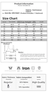 Size chart for women's plus size printed swimsuit with detailed garment measurements