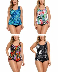 Quatre maillots de bain tankini grande taille à imprimé fleuri avec bretelles et bas noir