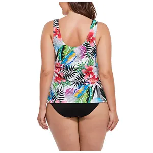 Vue arrière du tankini grande taille avec imprimé floral tropical et culotte taille haute