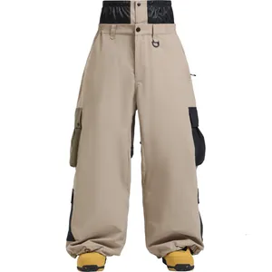 Pantalones de esquí cargo impermeables para hombre y mujer en bloques de color caqui
