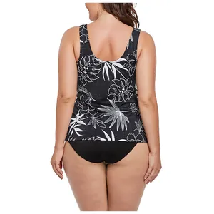 Vue arrière du maillot de bain deux pièces grande taille avec imprimé feuilles tropicales