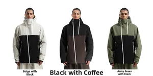 Vue en trois panneaux de vestes de ski à blocs de couleurs en beige, café et vert armée