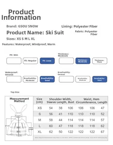 Detailed size chart for children's waterproof ski jackets with measurement instructions