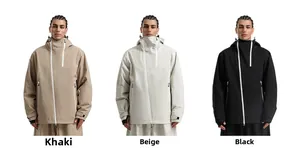 Veste de ski imperméable avec zip diagonal disponible en coloris kaki, beige et noir