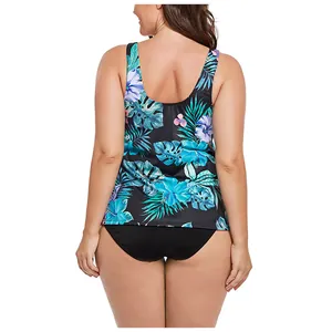 Vue arrière du tankini grande taille avec imprimé floral tropical et culotte noire