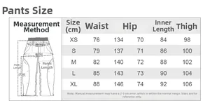 Detailed size guide for waterproof ski pants including waist and hip measurements in cm