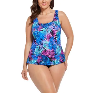Haut de tankini grande taille avec imprimé palmier tropical et silhouette trapèze